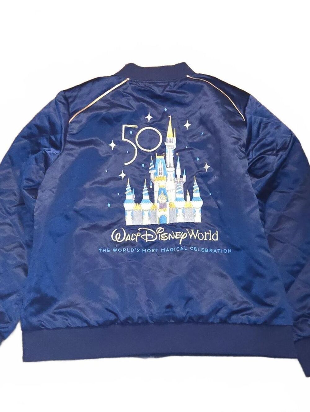Walt Disney World 50th Anniversary Celebration Castle Satin Bomber Jacket XL NWT